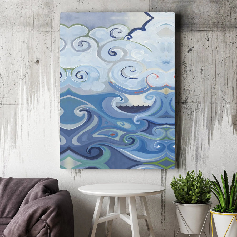 Abstract Seascape Canvas Print | Swirling Waves and Clouds Wall Art | 1.25 Inch Gallery Wrap | Modern Coastal Home Decor