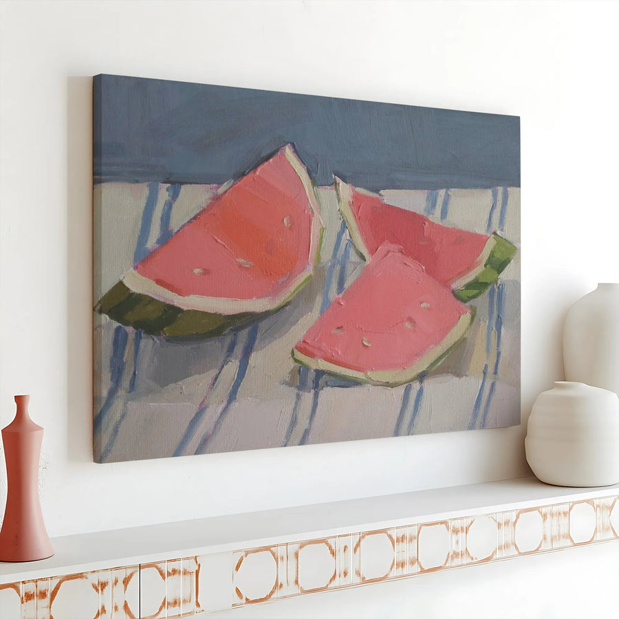 Watermelon Canvas Wall Art | Impressionist Summer Fruit Painting | Premium Gallery Quality Print | Kitchen & Dining Room Decor Gift