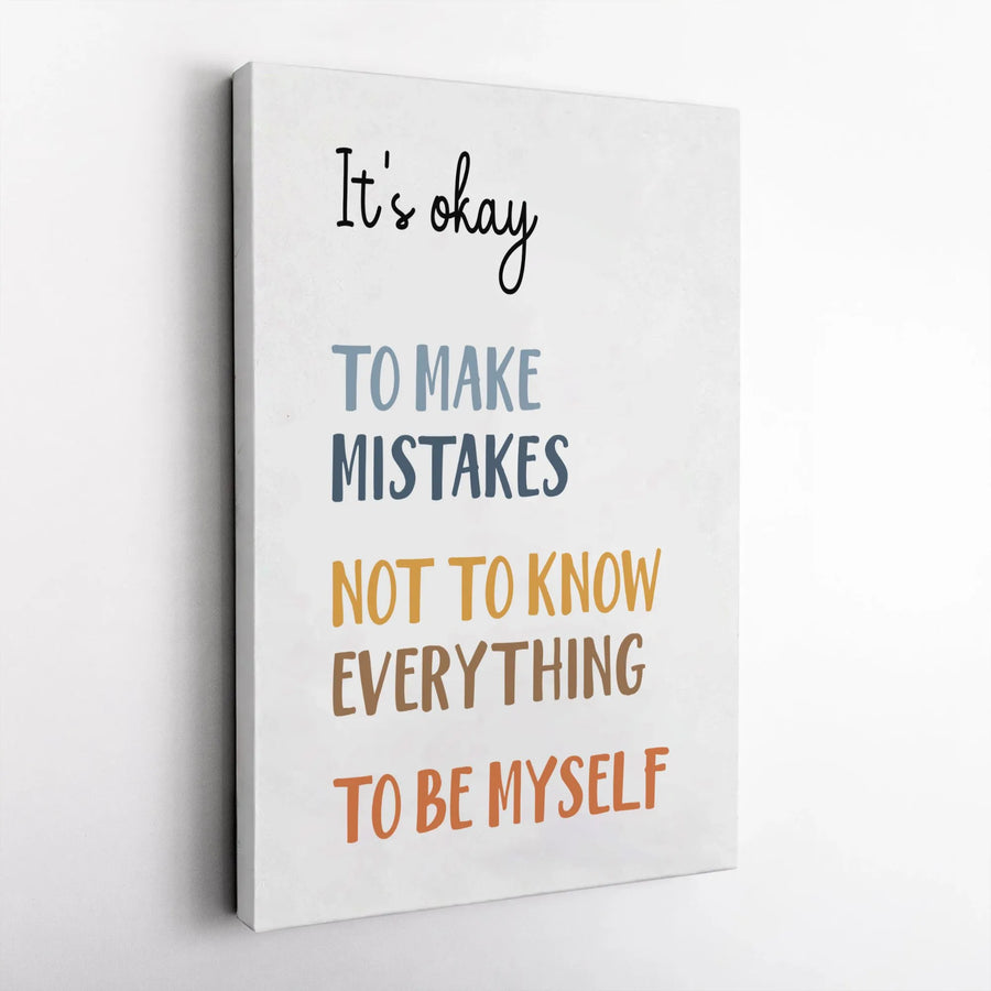 It's Okay To Make Mistakes Wall Art | Inspirational Quote Canvas Print | Premium 1.25-Inch Gallery Wrap | Motivational Decor For Office Or Home