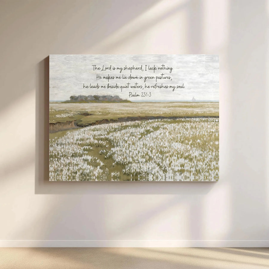 Psalm 23 Canvas Print | Coastal Meadow Landscape | Premium Gallery Wrap Wall Art | Christian Home Decor Gift for Believers