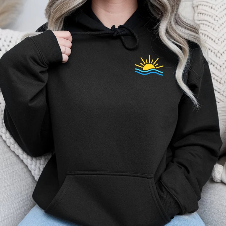 Summer Beach Hoodie | Minimalist Sun and Wave Graphic | Premium Soft Cotton Blend | Cozy Vacation Crewneck Gift for Her