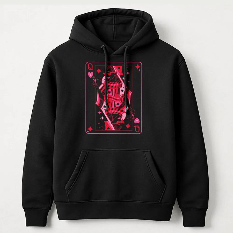 Queen of Hearts Hoodie | Playing Card Aesthetic Graphic Sweatshirt | Premium Cotton Blend | Romantic Valentines Day Gift for Her