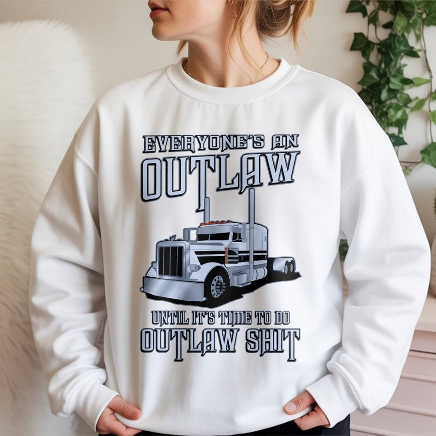 Outlaw Trucker Sweatshirt | Funny Semi Truck Graphic Design | Premium Cotton Blend | Gift For Truck Drivers And Diesel Enthusiasts