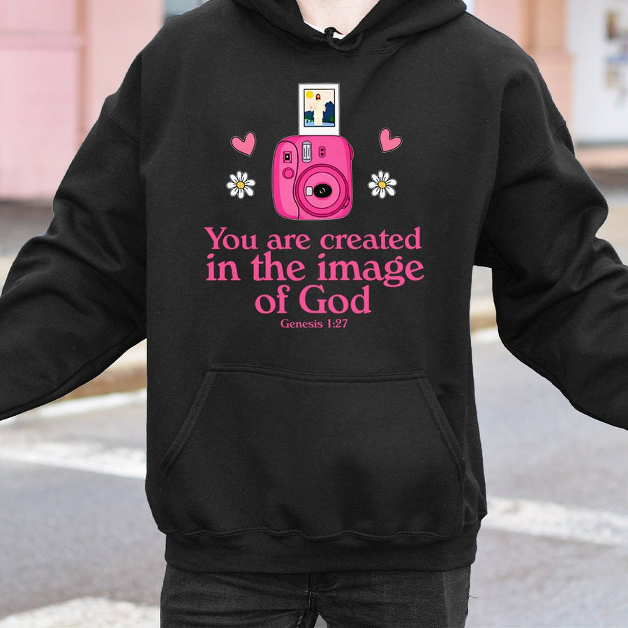 Created In The Image Of God Hoodie | Christian Faith Aesthetic Camera Design | Premium Cotton Blend | Religious Gift For Women And Men
