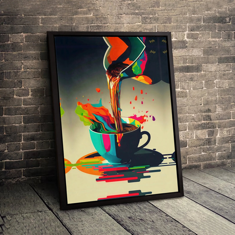 Abstract Coffee Canvas Wall Art | Colorful Pouring Liquid Pop Art | 1.25 Inch Premium Gallery Wrap | Modern Kitchen & Cafe Decor Gift