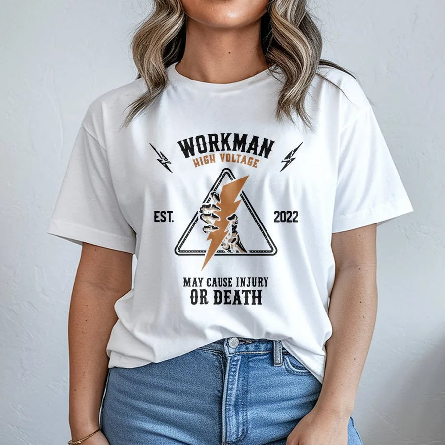 High Voltage Electrician T-Shirt | Skeleton Hand Lightning Bolt Graphic | Premium 100% Cotton | Funny Electrical Lineman Gift For Men