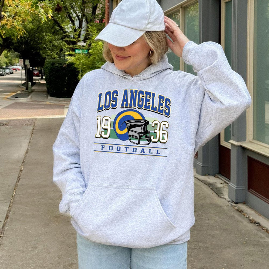 Los Angeles 1936 Football With Los Angeles Rams Vintage Helmet Logo Hoodie