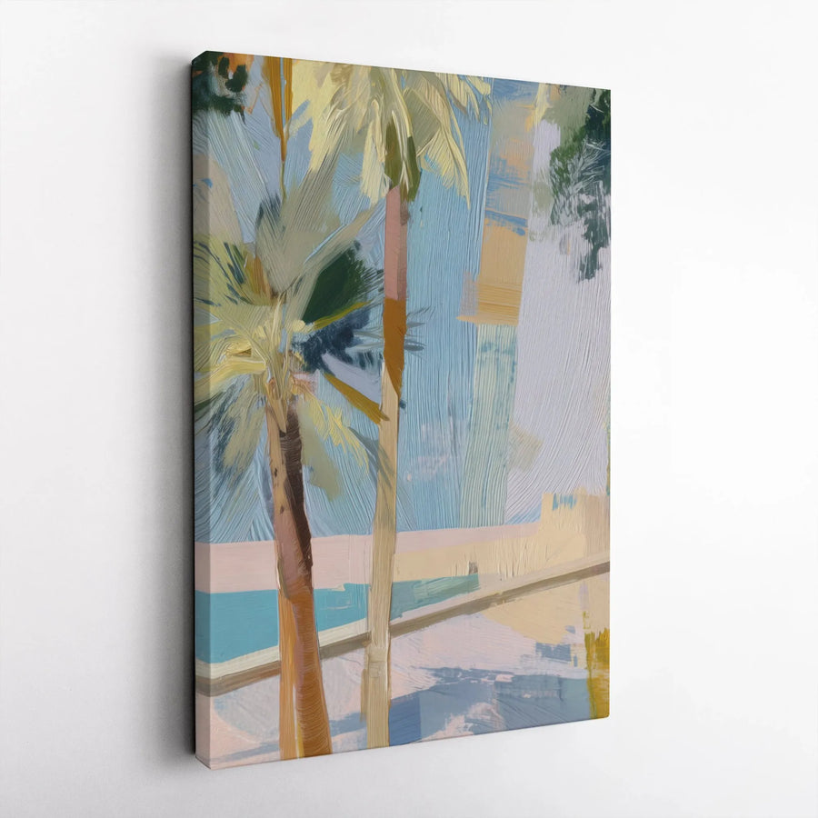 Abstract Palm Tree Canvas Art | Coastal Beach Landscape Painting | 1.25 Inch Gallery Wrap Wall Decor | Modern Minimalist Home Office Gift