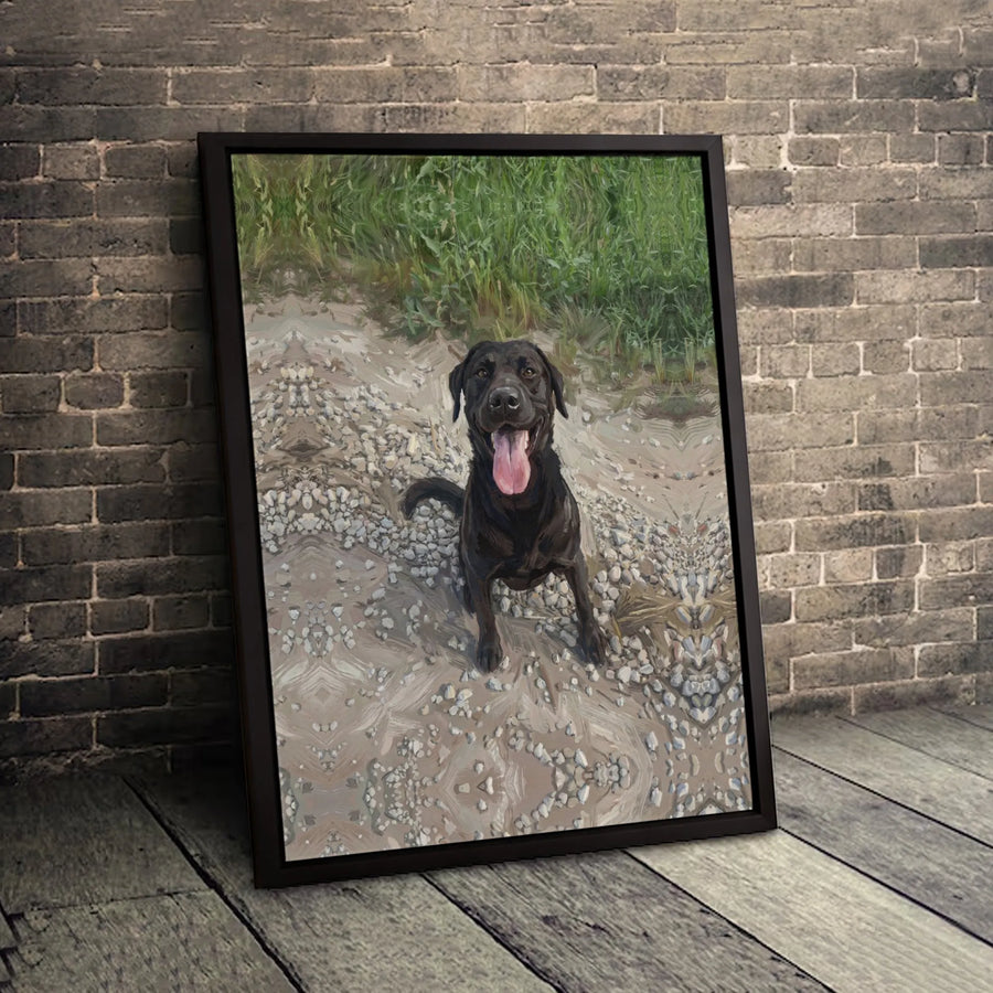 Black Labrador Retriever Canvas Wall Art | Smiling Dog Painting | Premium 1.25-Inch Gallery Wrap | Dog Lover Home Decor Gift