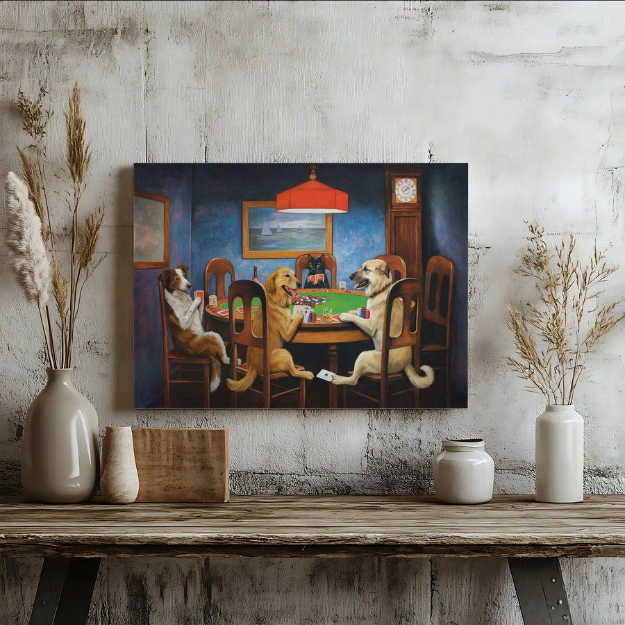 Dogs Playing Poker Canvas Wall Art | Vintage Funny Animal Painting | Premium High-Resolution Canvas Print | Gift for Him, Man Cave & Game Room Decor
