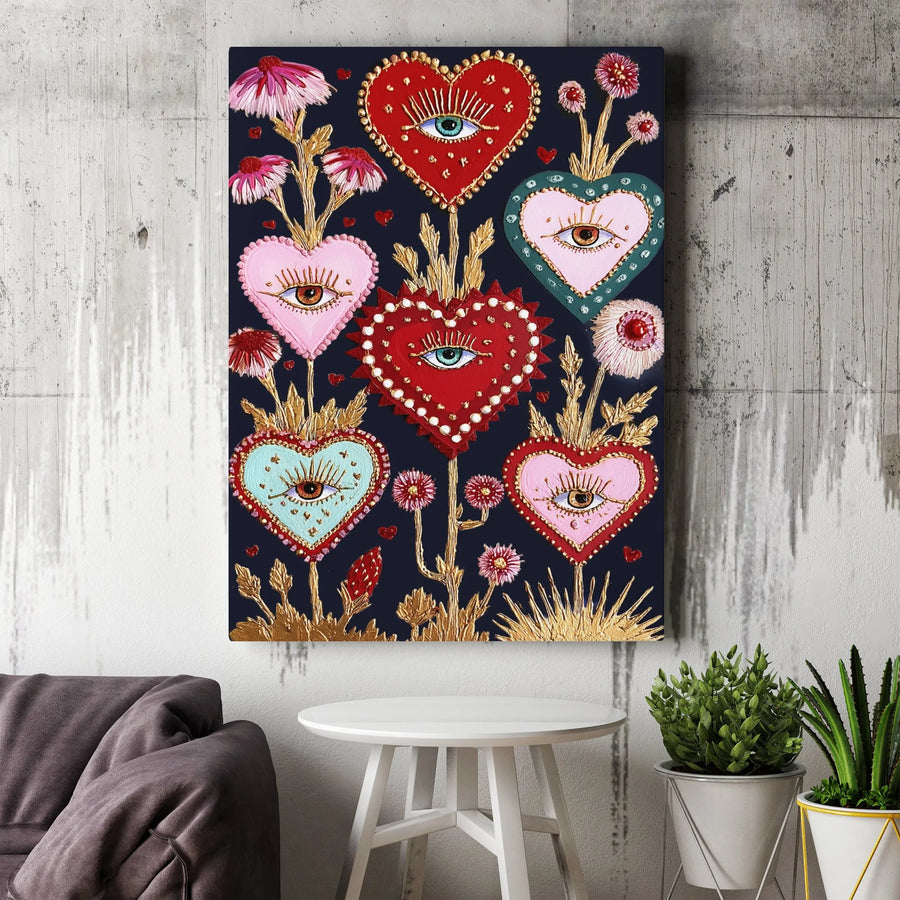 Sacred Heart Wall Art | Bohemian All-Seeing Eye Canvas Print | Gallery Quality 1.25" Profile | Spiritual Home Decor Gift