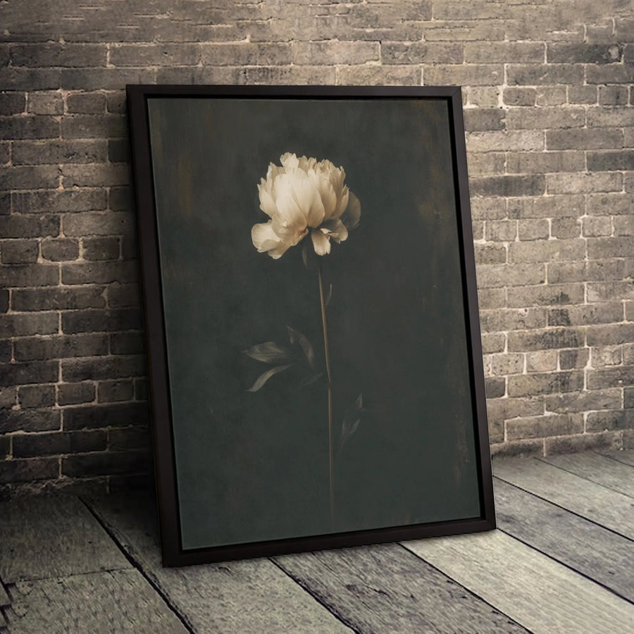 Moody Peony Canvas Print | Dark Floral Still Life Wall Art | Premium Fade-Resistant Gallery Wrap | Elegant Botanical Home Decor for Living Room