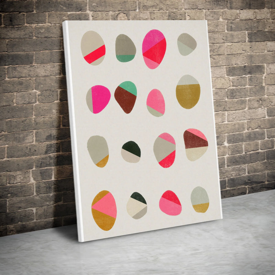 Abstract Pebbles Vertical Canvas Print | Modern Geometric Color Block Art | Premium Gallery Wrapped Canvas | Living Room Wall Decor Gift