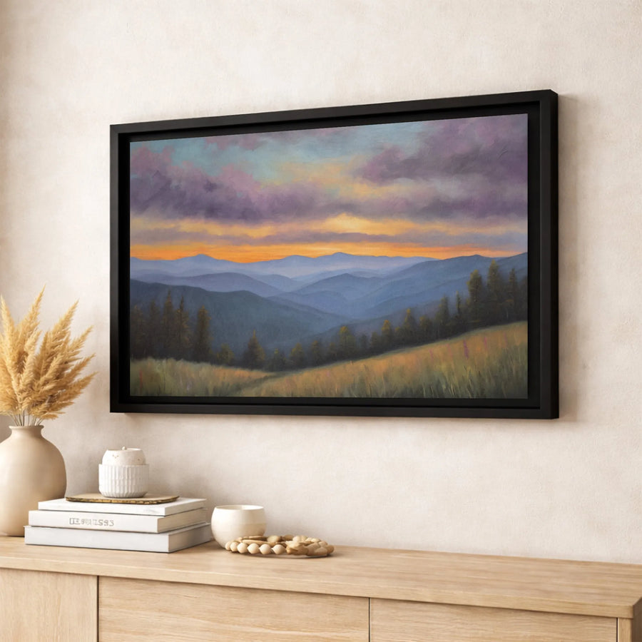 Mountain Landscape Canvas Wall Art | Purple Sunset Painting | Gallery Quality 1.25-Inch Profile | Nature Decor For Home Or Office