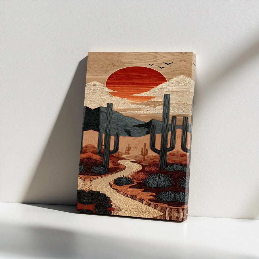 Desert Landscape Canvas Print | Mid Century Modern Saguaro Cactus Art | Premium Gallery Wrap Wall Decor | Southwestern Home Office Gift