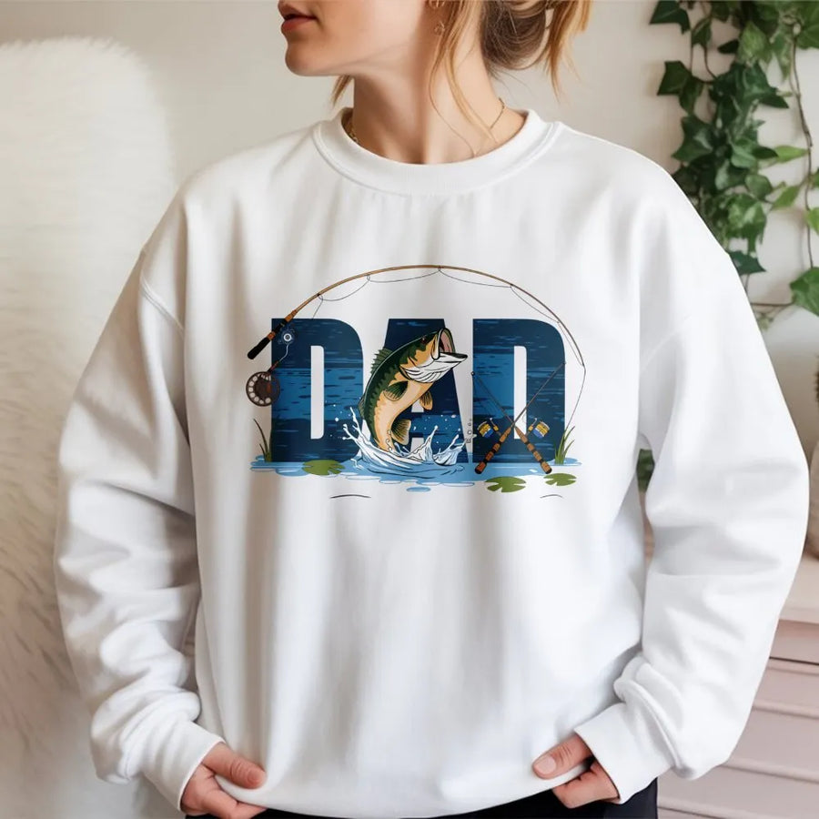 Fishing Dad Sweatshirt | Jumping Bass Graphic Design | Premium Cotton Blend | Best Gift for Fisherman, Outdoorsman, Father's Day 2026