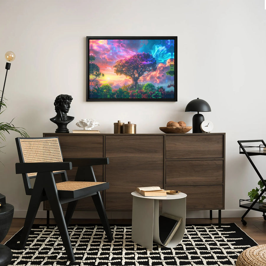 Tree Of Life Canvas Art | Celestial Nebula Sunset Landscape | 1.25 Inch Premium Gallery Wrap | Surreal Nature Wall Decor For Living Room