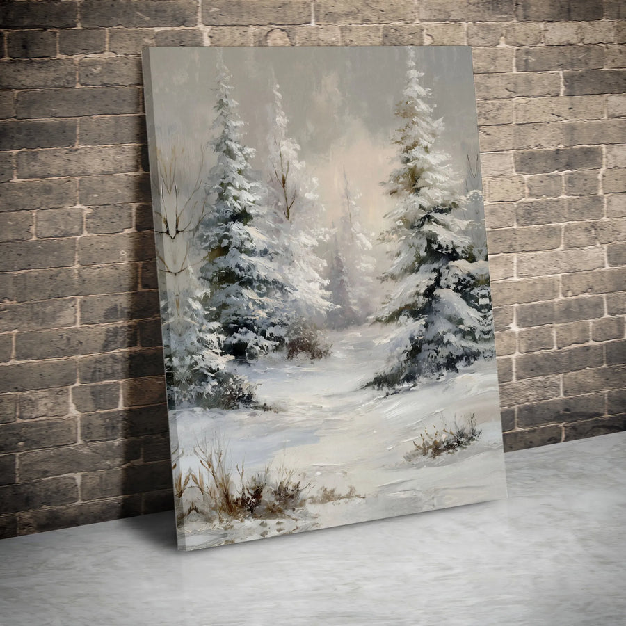 Winter Forest Canvas Wall Art | Snowy Pine Tree Landscape Print | Gallery Wrapped Premium Decor | Serene Nature Artwork for Living Room Gift