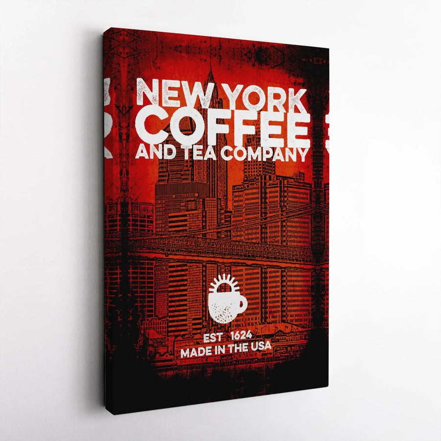 New York Coffee Canvas Art | Industrial NYC Skyline Wall Decor | Premium Fade-Resistant Print | Kitchen, Bar & Cafe Decor Gift