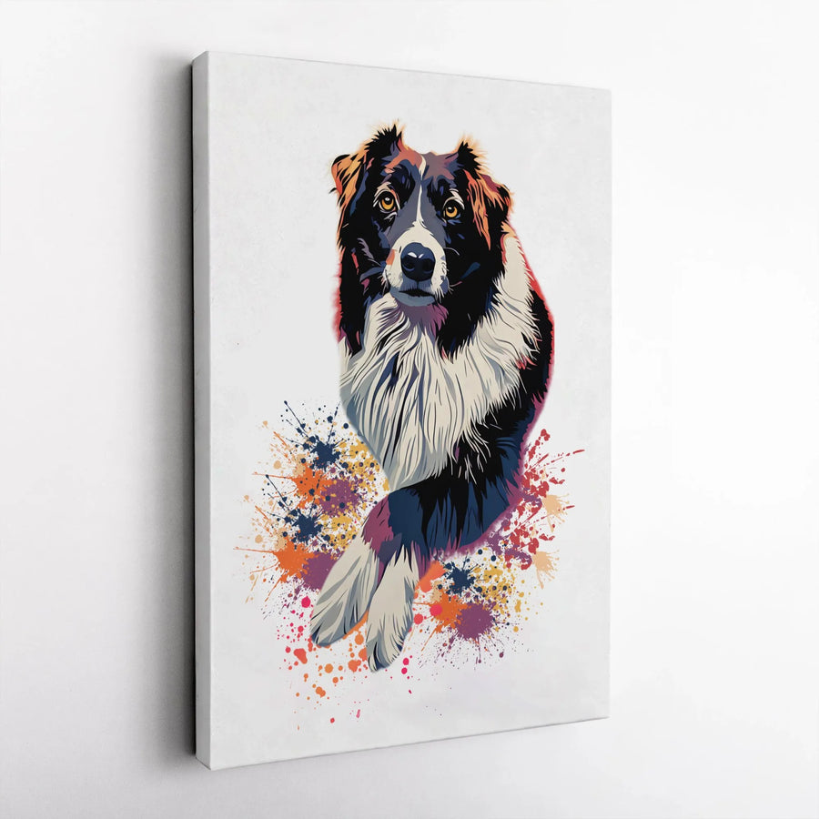 Border Collie Canvas Art | Colorful Dog Paint Splatter Print | 1.25 Inch Gallery Wrap Premium Decor | Dog Lover Gift For Home Office Wall