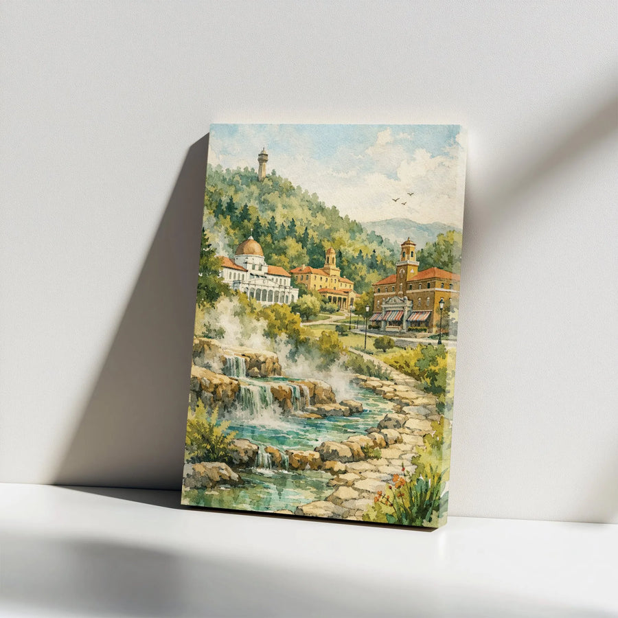 Hot Springs National Park Canvas Art | Watercolor Painting Print | Premium Thick Gallery Wrap | Arkansas Home Decor & Traveler Gift