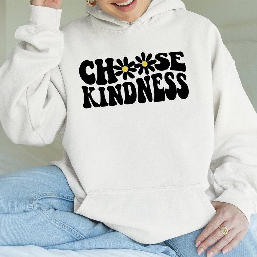 Choose Kindness Hoodie | Retro Daisy Floral Graphic Sweatshirt | Premium Cotton-Blend Pullover | Inspirational Teacher Gift For Women & Teens