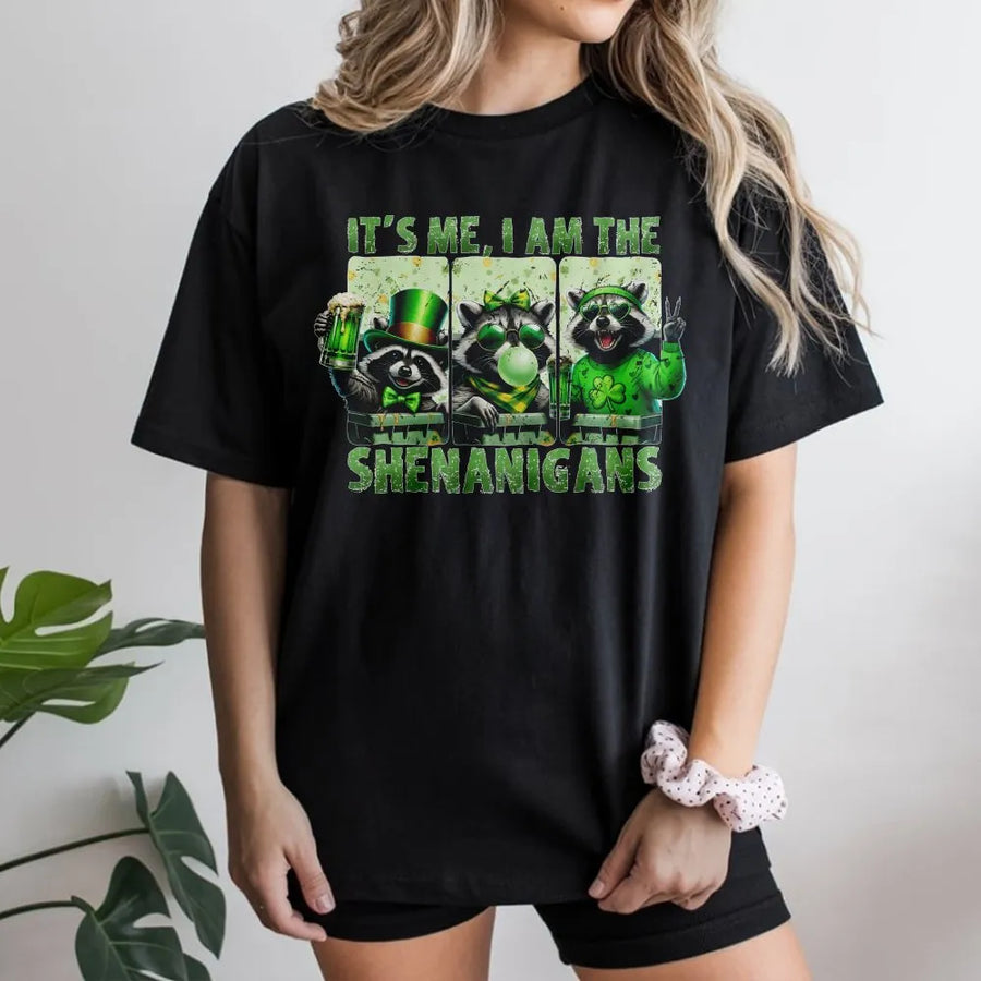 St. Patrick’s Day Raccoon T-Shirt | Funny I Am The Shenanigans Quote | 100% Cotton Premium Tee | Unique Irish Party Gift for Men and Women