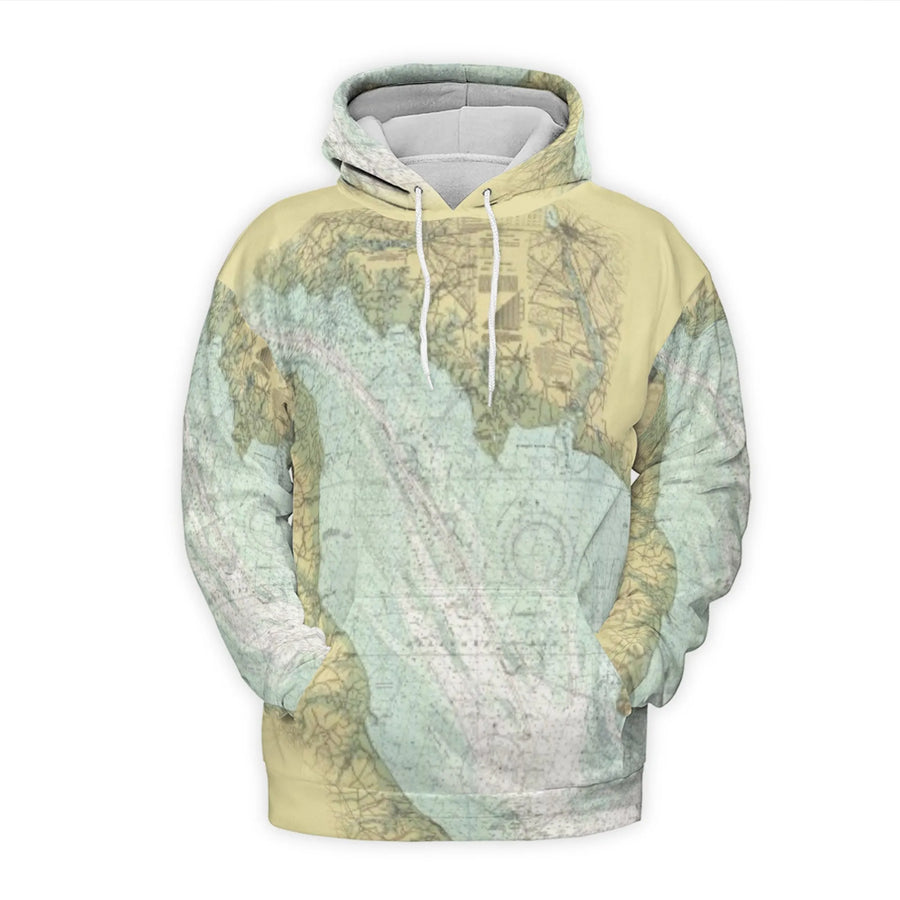 Nautical Chart Map Hoodie | Vintage Sailor Sea Chart Print | Premium Soft Brushed Fleece | Unique Gift For Boating Enthusiasts And Sailors