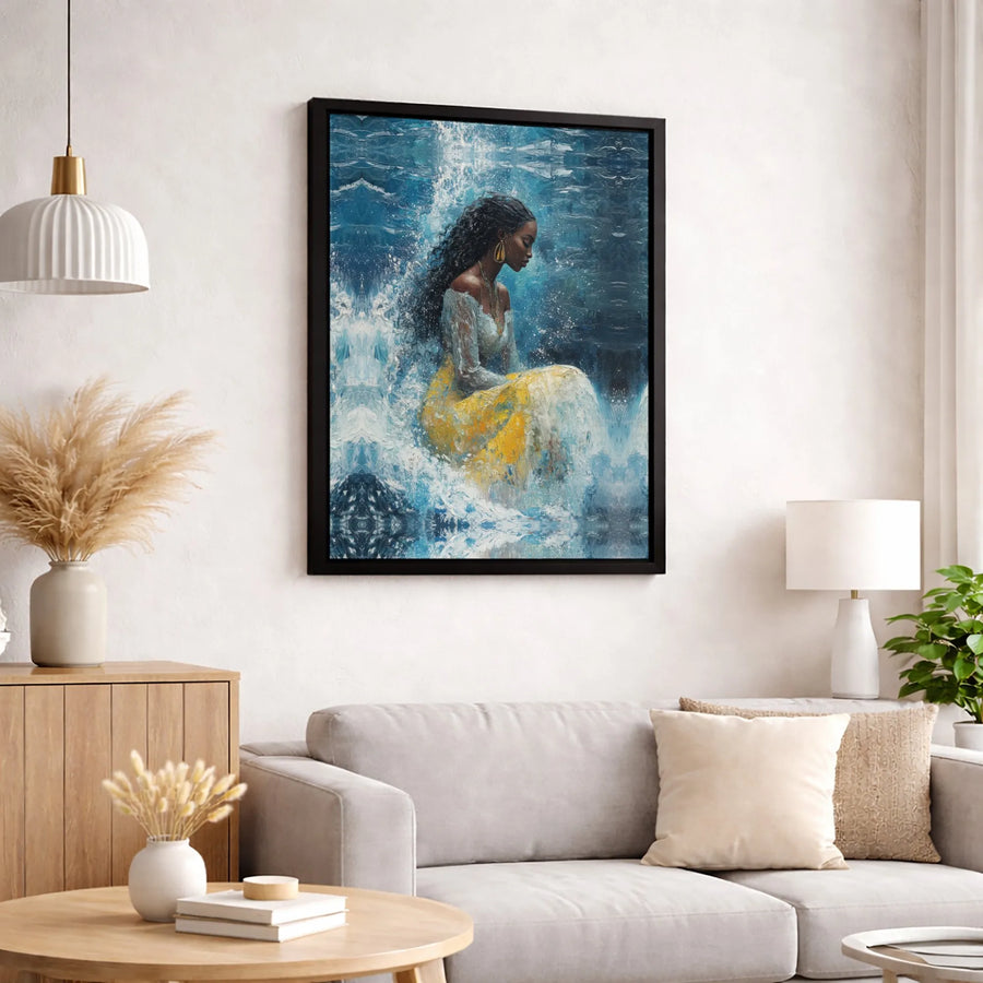 Black Woman Waterfall Canvas | Abstract Impressionist Portrait | Premium Gallery-Wrap Art | Gift for Art Lovers and Home Decor