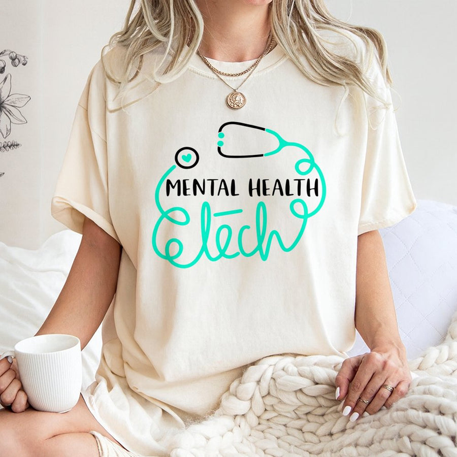 Mental Health Tech T-Shirt | Stethoscope Typography Design | 100% Cotton Premium Tee | Gift for Psychiatric Technician & Nursing Staff