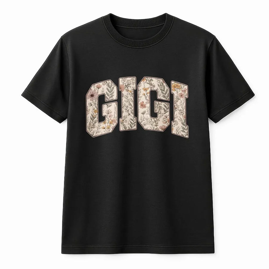Floral Gigi T-Shirt | Vintage Wildflower Lettering | Cozy Cotton Blend Crewneck | Mothers Day Gift for Grandma