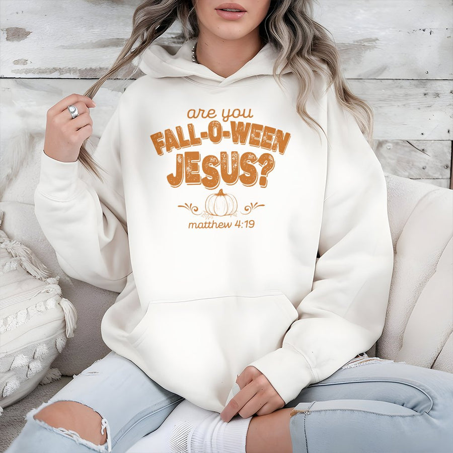 Are You Fall-O-Ween Jesus Hoodie | Christian Retro Fall Graphic | Cotton-Poly Blend Premium Sweatshirt | Gift for Women and Men