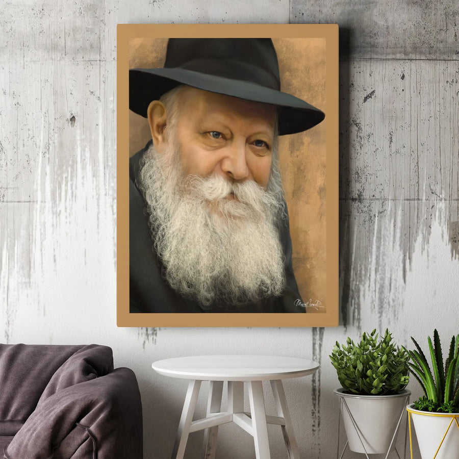 Lubavitcher Rebbe Canvas Print | Realistic Jewish Leader Portrait Art | Premium Gallery Wrapped Canvas | Judaica Home Decor Gift