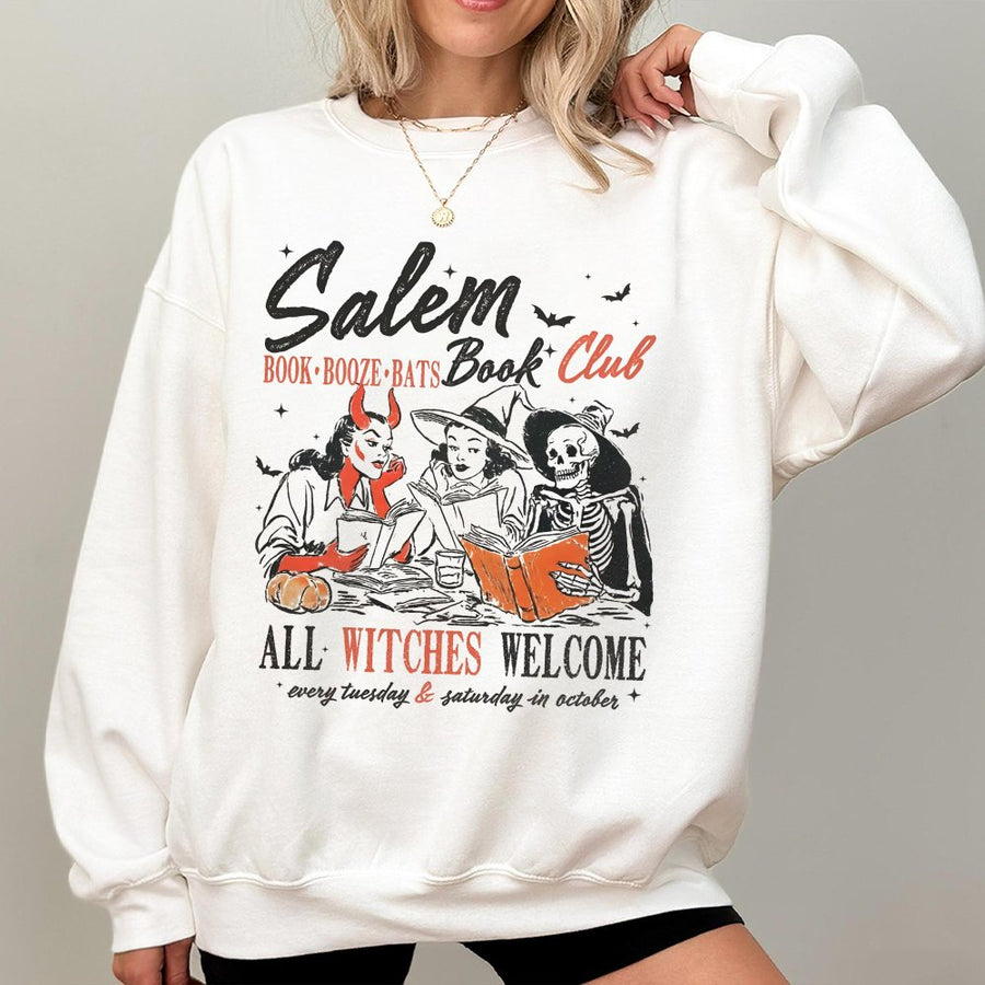 Salem Book Club Sweatshirt | Vintage Halloween Reader Aesthetic | Cotton-Blend Premium Crewneck | Spooky Gift for Book Lovers and Witches