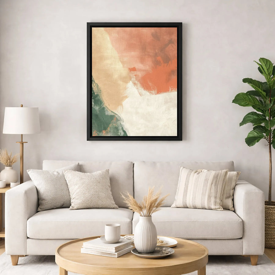Modern Abstract Canvas Art | Burnt Orange Beige Green Minimalist Wall Decor | Premium Gallery Wrapped Print | Living Room Home Office Gift