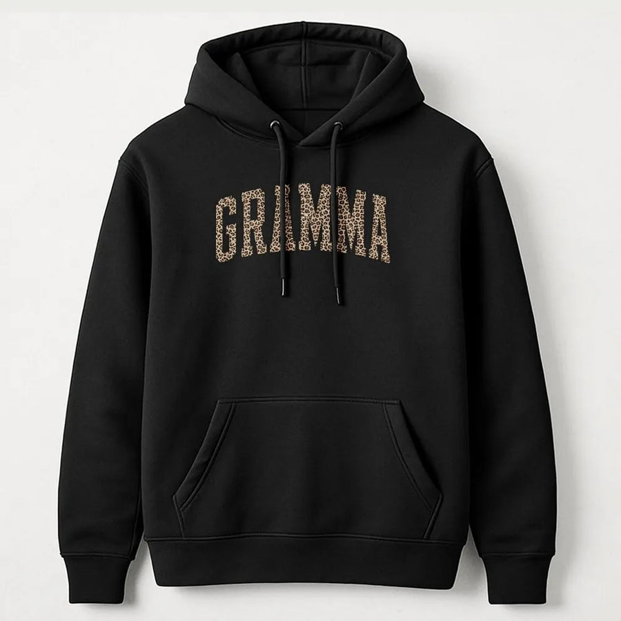 Gramma Hoodie | Leopard Print Varsity Letters | Cozy Cotton Blend | Gift for New Grandma on Mother's Day