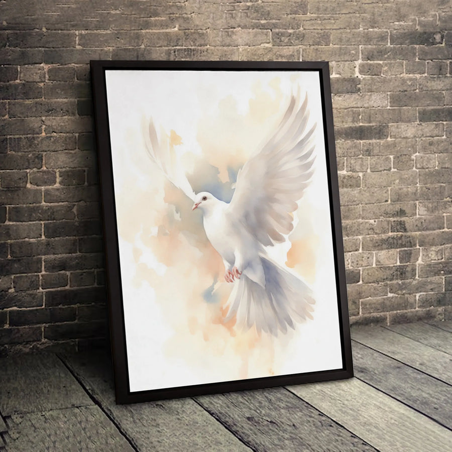 White Dove Canvas Wall Art | Watercolor Holy Spirit Print | Premium Gallery-Wrapped 1.25" Profile | Religious Home Decor Peace Gift