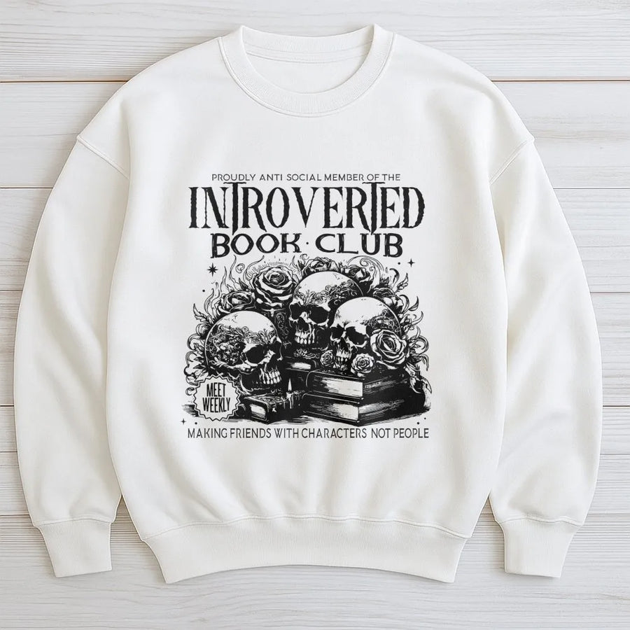 Introverted Book Club Sweatshirt | Dark Academia Skull Floral Graphic | Premium Unisex Pullover | Reader Gift for Book Lovers