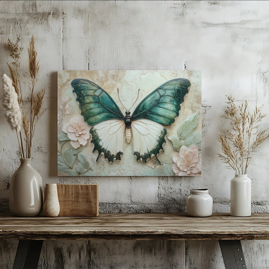 Textured Butterfly Canvas Print | Botanical Floral Wall Art | 1.25 Inch Gallery Wrap Premium Decor | Nature Inspired Gift for Home Office