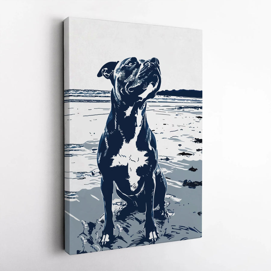 Pit Bull Dog Wall Art | Stylized Beach Portrait | Premium Gallery Wrap Canvas | Modern Gift for Dog Lovers