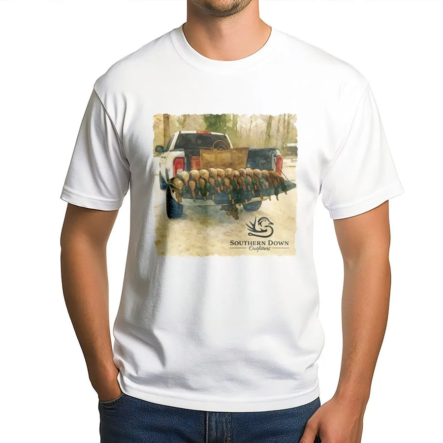 Duck Hunting T-Shirt | Watercolor Pickup Truck Art | Premium 100% Cotton | Outdoor Sports Gift for Hunters
