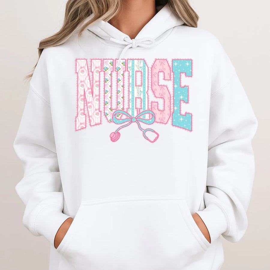 Preppy Nurse Hoodie | Coquette Bow & Stethoscope Design | Premium Cotton Blend | Graduation Gift for RN, LPN, CNA