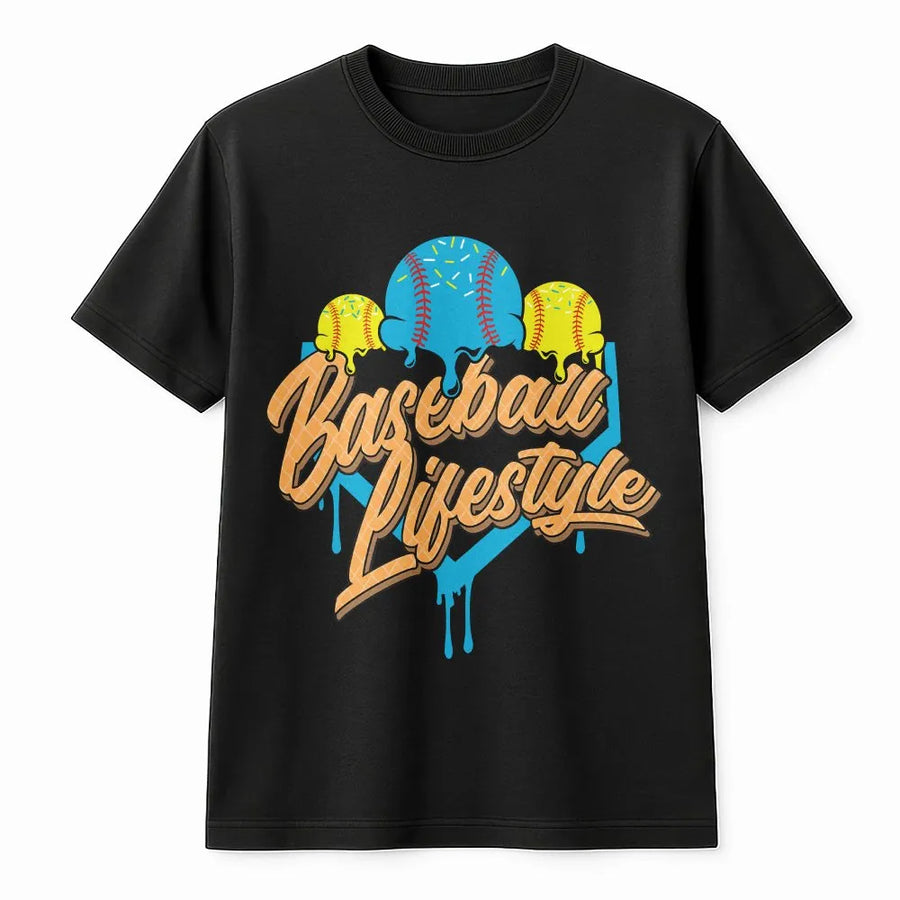 Baseball Lifestyle T-Shirt | Ice Cream Drip Graphic Sweatshirt | Soft Cotton Blend Pullover | Gift for Baseball Player and Fan