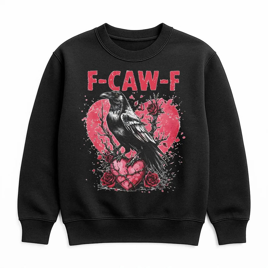 Gothic Raven Sweatshirt | F-CAW-F Dark Valentine Broken Heart Graphic | Premium Cotton Blend | Alternative Aesthetic Gift For Women & Men
