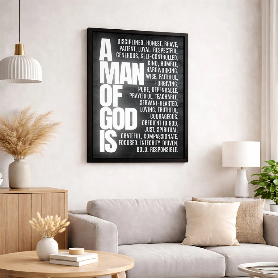 Man Of God Wall Art | Christian Inspirational Quote Decor | Premium Fade-Resistant Canvas | Religious Gift For Men And Husband