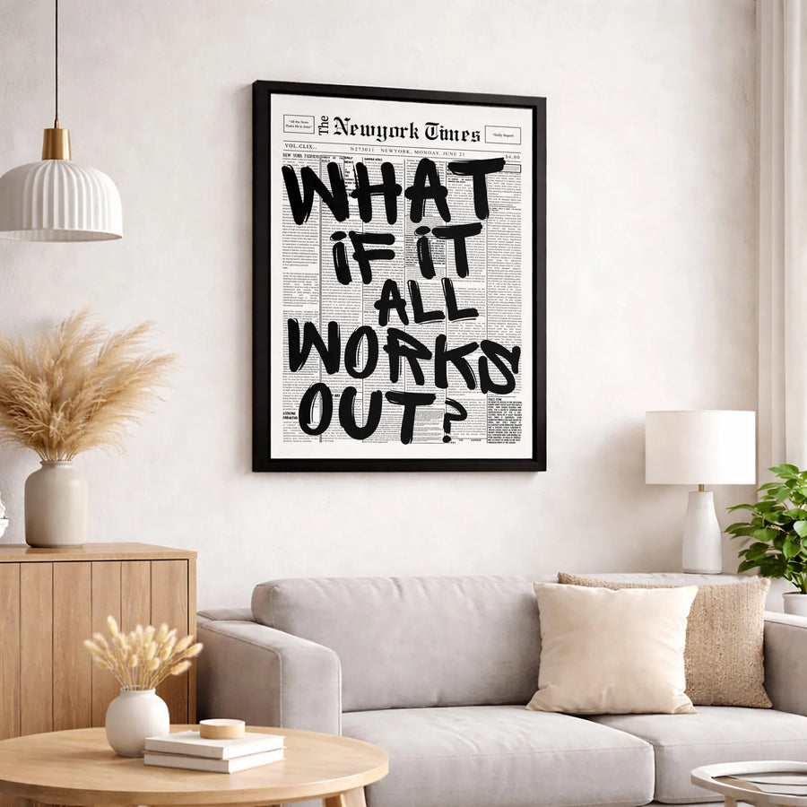 What If It All Works Out Canvas Wall Art | Motivational Newspaper Quote Print | Premium Fade-Resistant Gallery Wrap | Aesthetic Office Decor