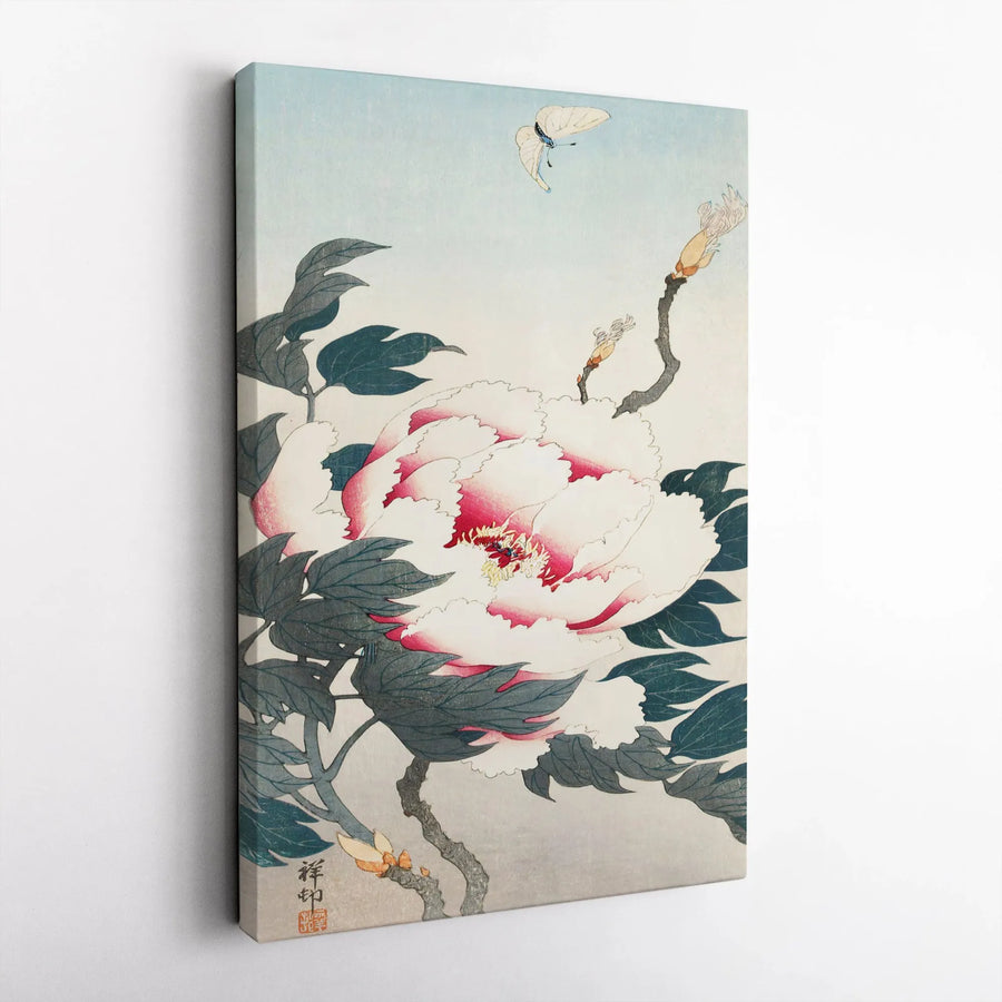 Japanese Peony and Butterfly Canvas Art | Ukiyo-e Floral Wall Decor | Premium Gallery Wrap Print | Elegant Home and Office Gift