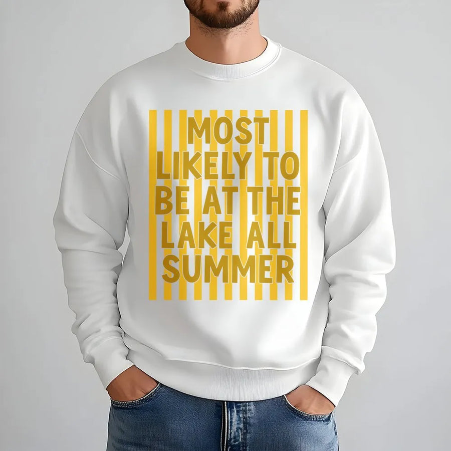 Summer Lake Sweatshirt | Most Likely To Be At The Lake All Summer Graphic | Premium Cotton-Blend Pullover | Funny Vacation Gift for Lake Lover