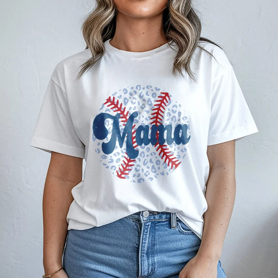 Baseball Mama T-Shirt | Leopard Print Baseball Graphic Tee | Soft Cotton Shirt | Mother's Day Gift for Baseball Lover
