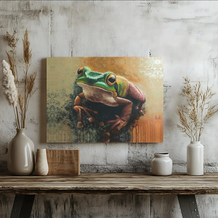Tree Frog Wall Art Canvas | Vibrant Abstract Rainforest Animal Print | Premium Gallery-Wrapped Decor | Nature Lover Gift Home Office Wall Decor